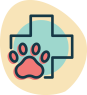 A paw print with a medical symbol behind it